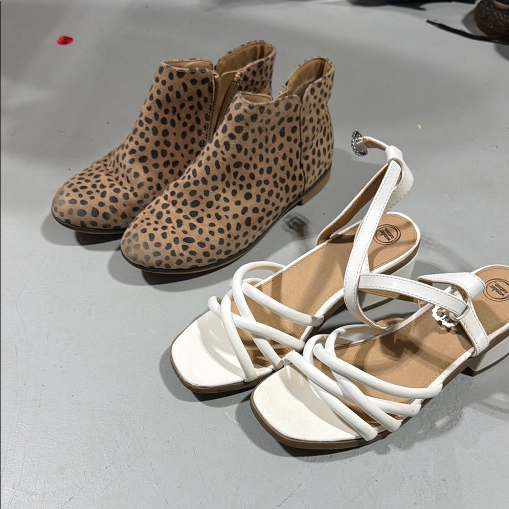 Leopard Print Ankle Boots and White Strappy Sandals